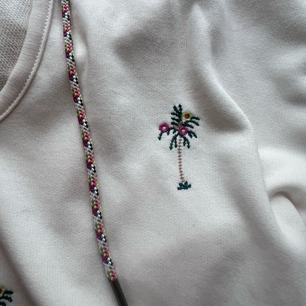 Lou & Grey Ivory Palm Tree Embroidered lightweight Soft Hooded Pullover Size M - Picture 4 of 5
